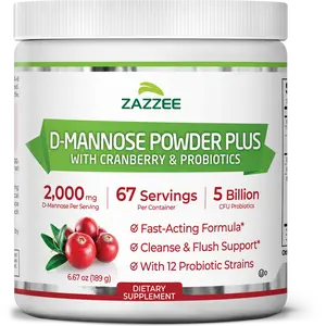 Zazzee D-Mannose Powder Plus 2000mg, 5 Billion CFU Probiotics & Cranberry Extract, 67 Servings, Urinary Tract & Bladder Support for Women & Men, UTI Defense, Free Scoop, Non-GMO, Kosher, All-Natural Cleansing Supplement, Gut Health, Made in USA
