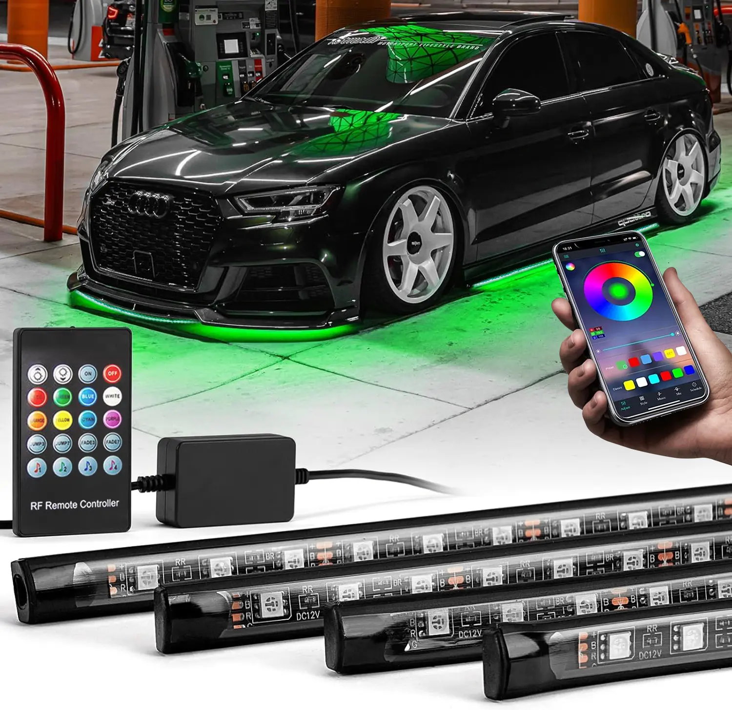 DIBMS 4 PCS Universal Underglow LED Lights Kit for Car with APP & Remote Control, RGB Multicolor Modes, Music Sync, Waterproof Light Bar, Exterior Neon Accent Underbody LED Lighting Kit singing  lights  cars underglow  neon  tubes