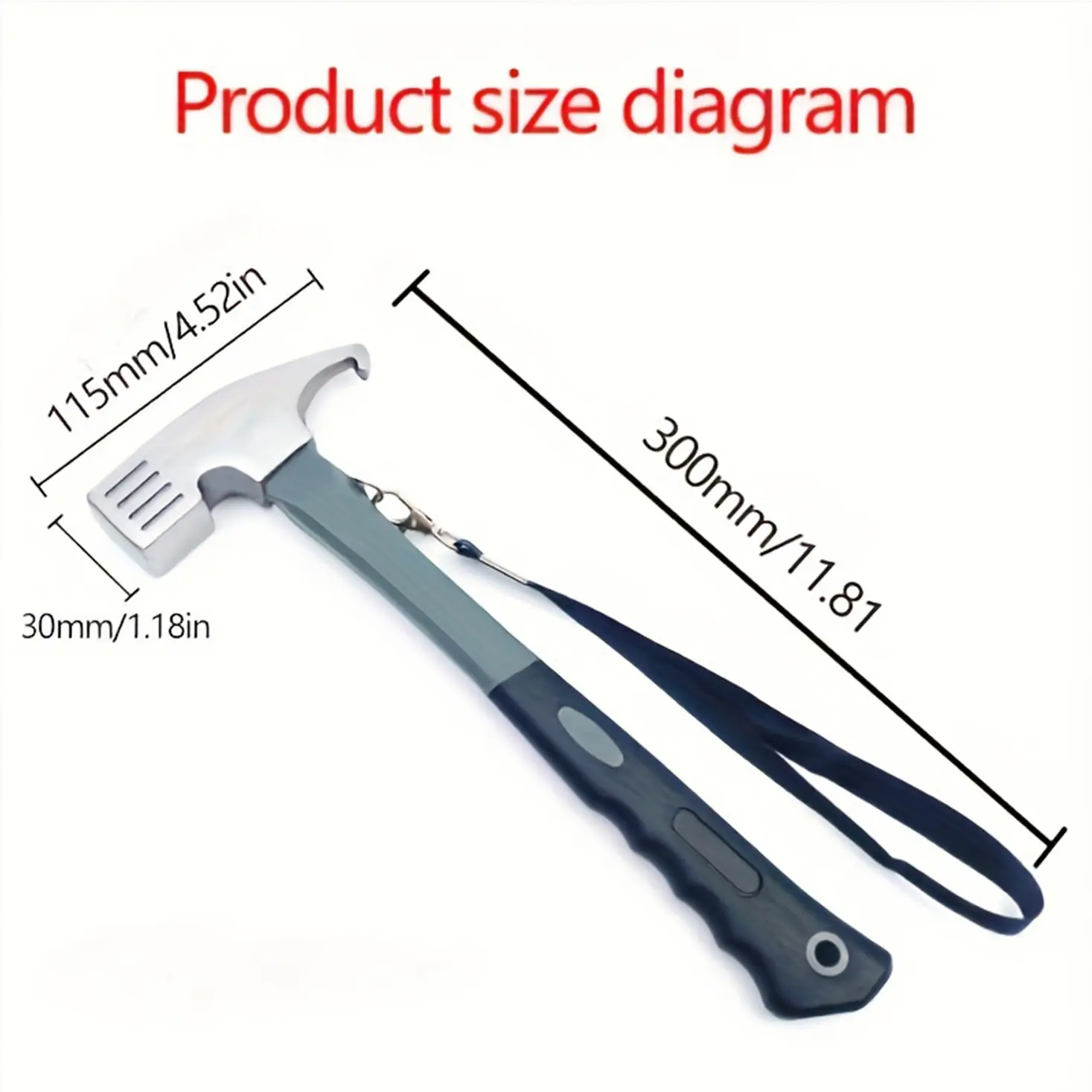 Camping Hammer with Tent Stake Puller - 10.8-in 480g Heavy-Duty Multi-Functional High Carbon Steel Tool, Ergonomic Moisture-Proof Rubber Handle, Dual-Locking Mechanism for Camping Gear, Wilderness Survival