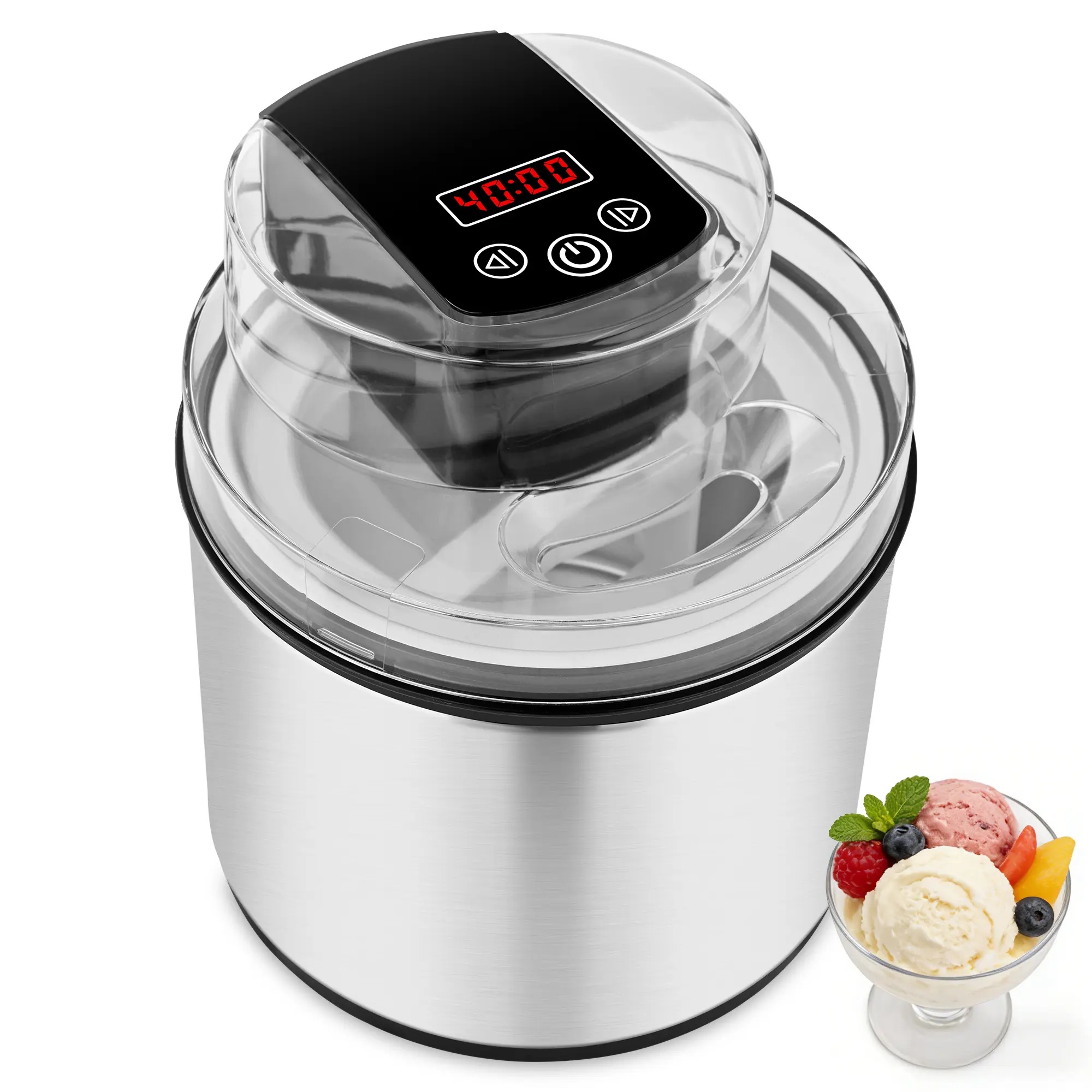 SUSTEAS Stainless steel Ice Cream Maker Machine, 2.11 Quart Ice Cream, Sorbet and Frozen Yogurt Machine, Fully Automatic Double-Insulated Freezer Bowl Makes Frozen Desserts in Under 20 Minutes, Silver