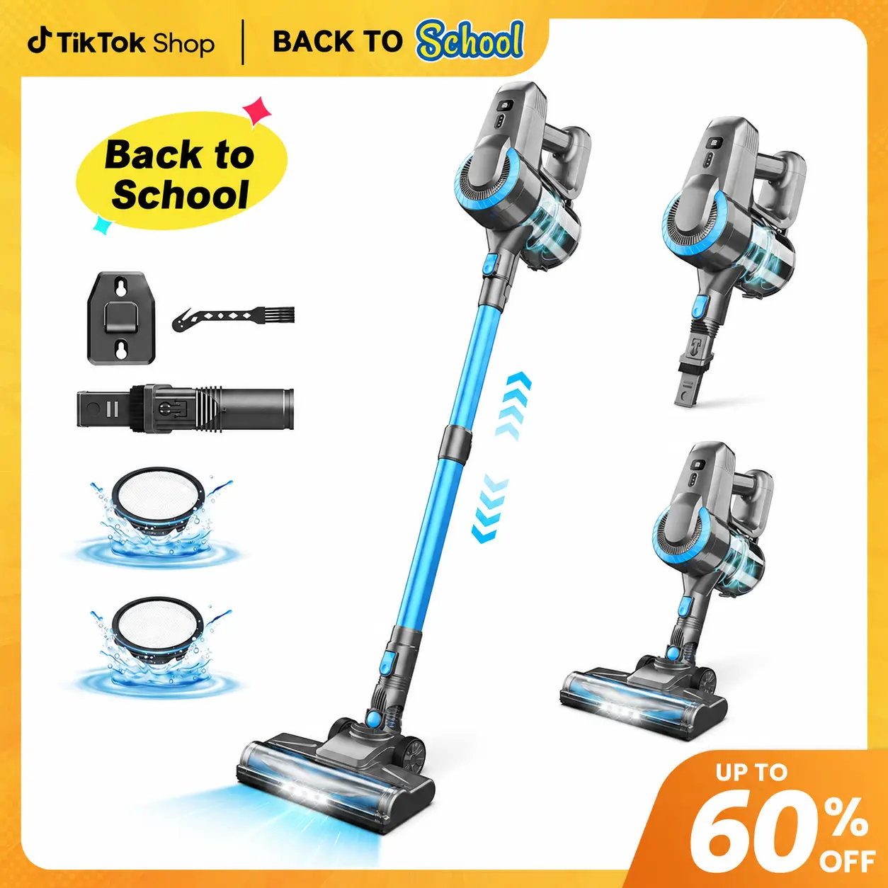 [BackToSchool] Devoac N3P Cordless Vacuum Cleaner, 20kPa Suction, 40-Min Runtime, 8-in-1 Stick Vacuum with LED Headlight, Rechargeable Vacuum for Floors, Carpets, Tiles, Pet Hair & Car,back to school,back to school haul
