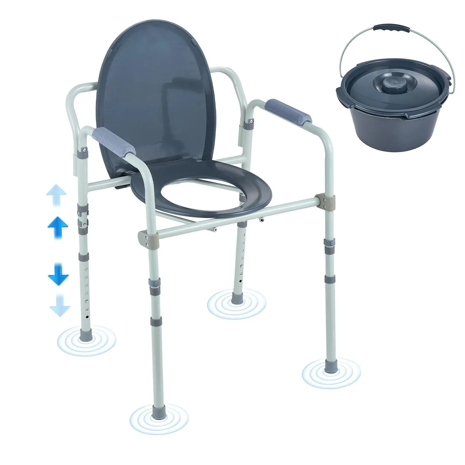 【SummerFinds】VEVOR Commode Chair, Bedside Commode with Wider Toilet Seat, 7-Level Adjustable Height, 5.8L Removable Bucket, Easy to Assemble, 350 LBS Capacity, Raised Toilet Seat for Adults Seniors
