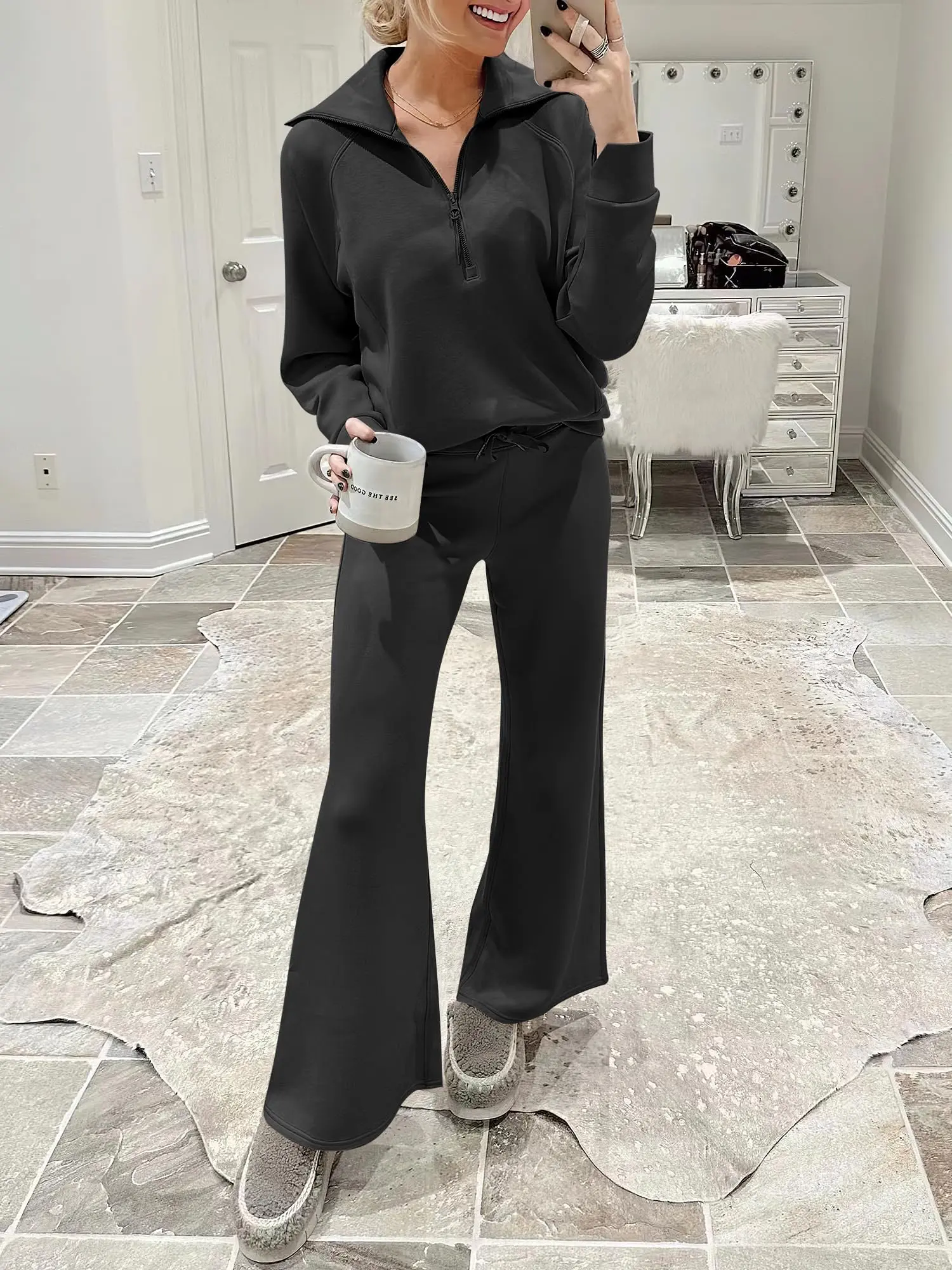 Women 2 Piece Outfits Sweatsuit Oversized Sweatshirt Sweatpants Tracksuit Sweat Lounge Matching Set 2026 Fall Trendy Polyester Womenswear Long Sleeve Casual