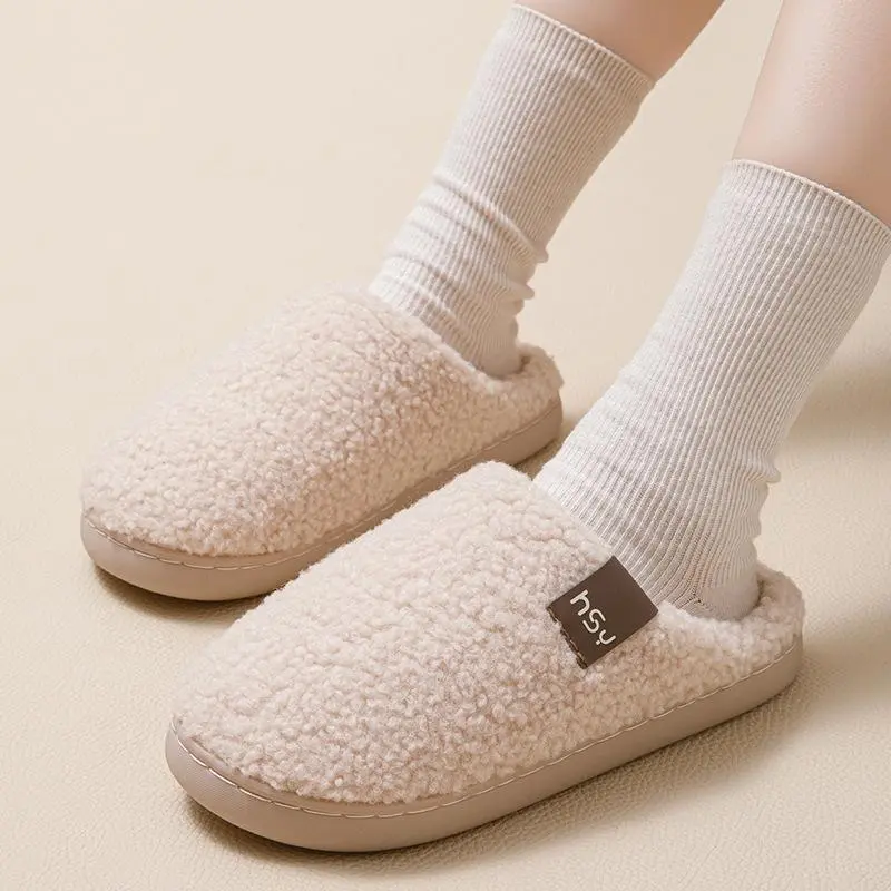 Women's Men's Soft Teddy Fleece Closed-Back House Slippers, Warm Plush Indoor Slippers with Non-Slip Sole for Bedroom Home Use