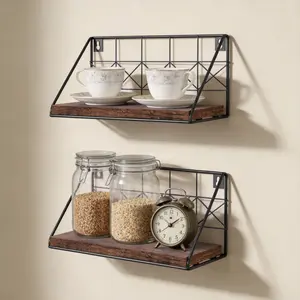 2-Pack Floating Shelves Wall-Mounted Rustic Space-Saving & Decorative Wood Shelving Set for Living Room Office Bedroom