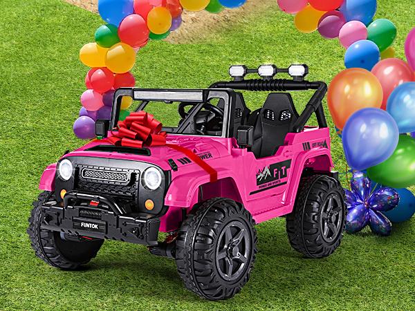 Funtok 24V 2 Seater Kids Electric Car with Remote Control, Powerful 4x200W Motor with 4WD/2WD Switchable, Max 5 MPH, Truck Bed Storage, Fun LED Lights Music Bluetooth, Presents for Boys Girls