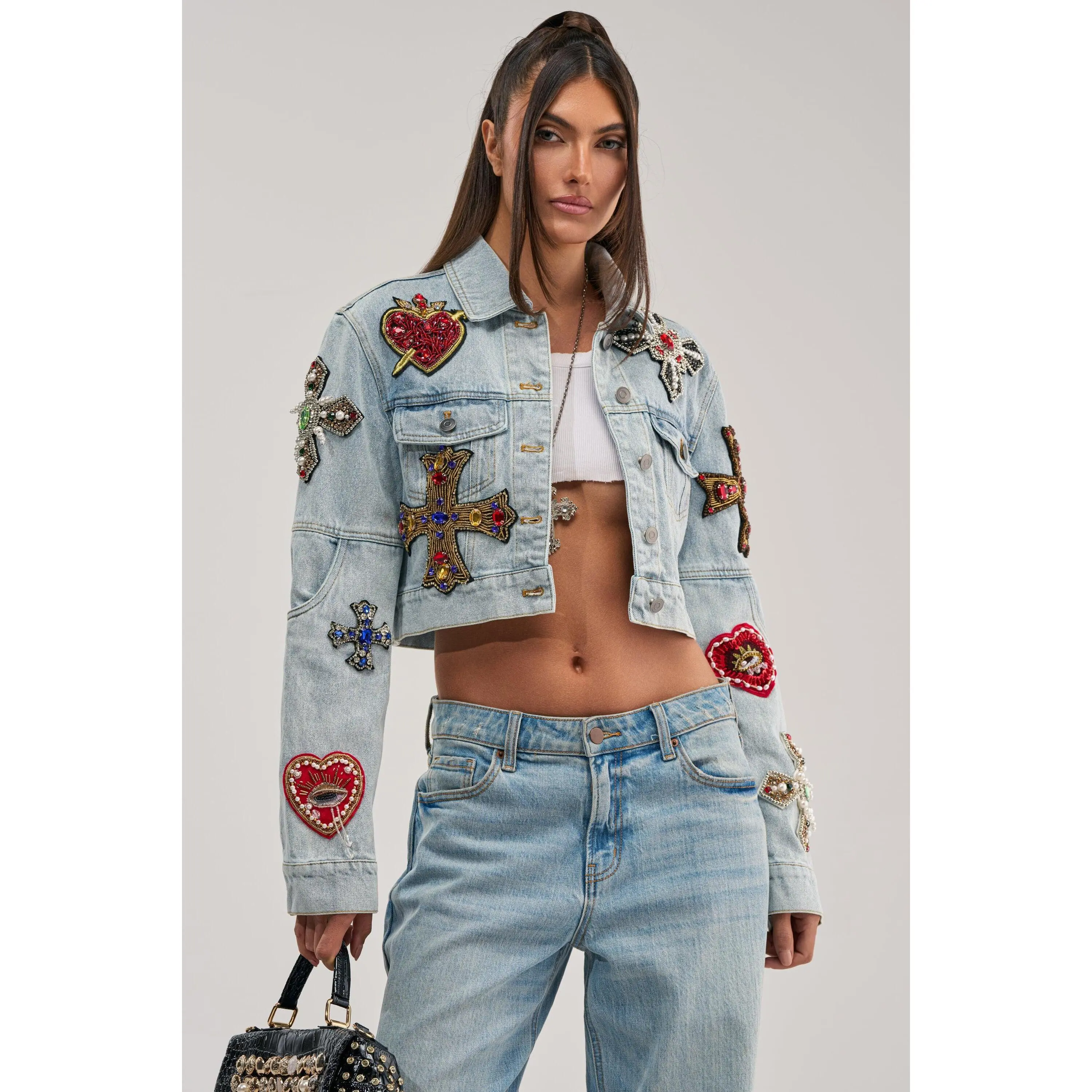 GIVE AND TAKE EMBELLISHED DENIM JACKET