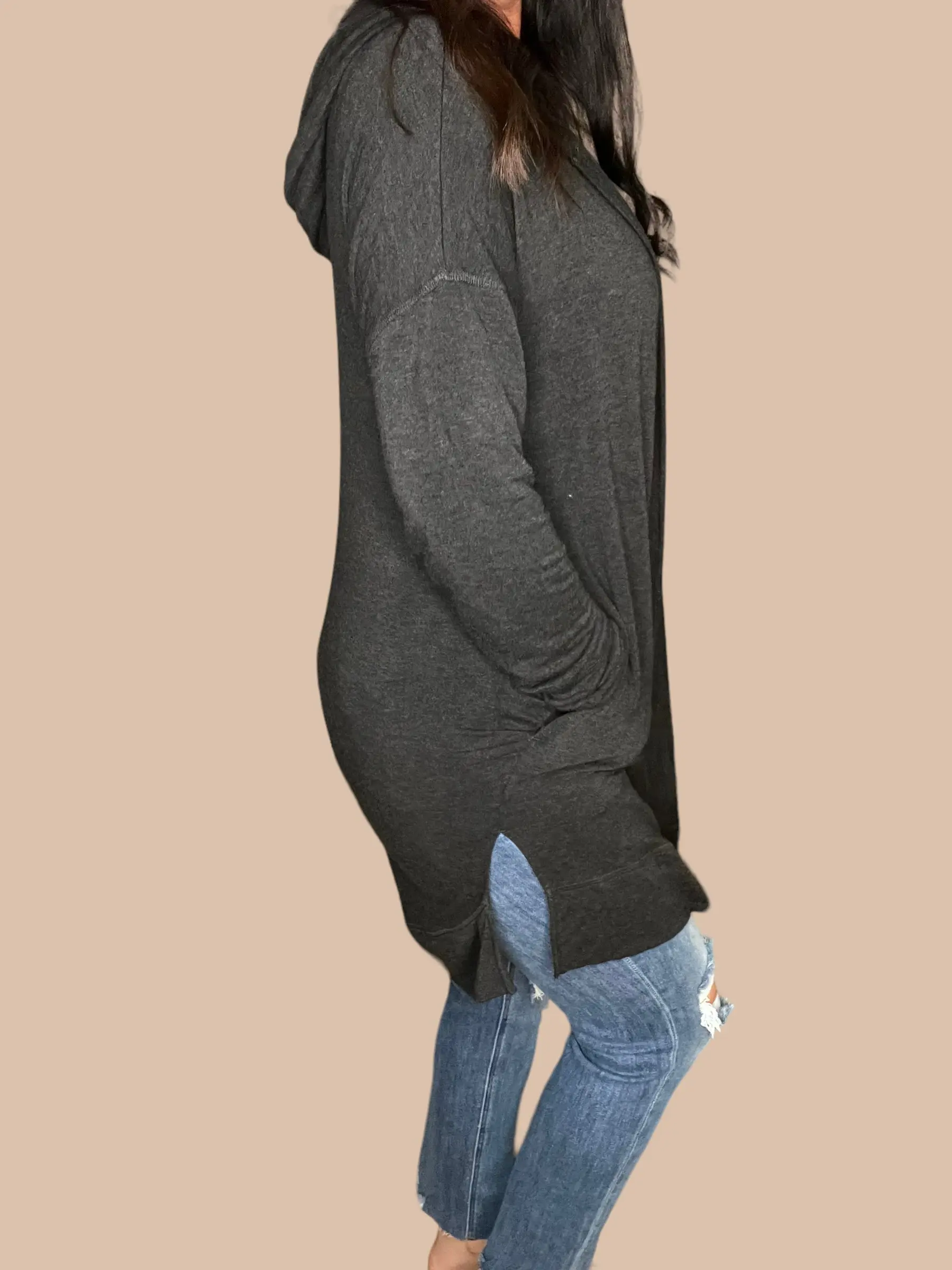 Longline Hoodie Cardigan w/ Pockets