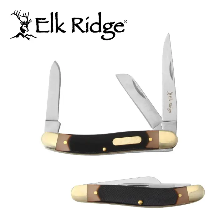 Elk Ridge Stockman Pocket Knife, Gentleman's Traditional 3-Blade Folder with Sawcut Derlin Handle, Slip Joint for Camping Carving - ER-323, Compact, Three Blades