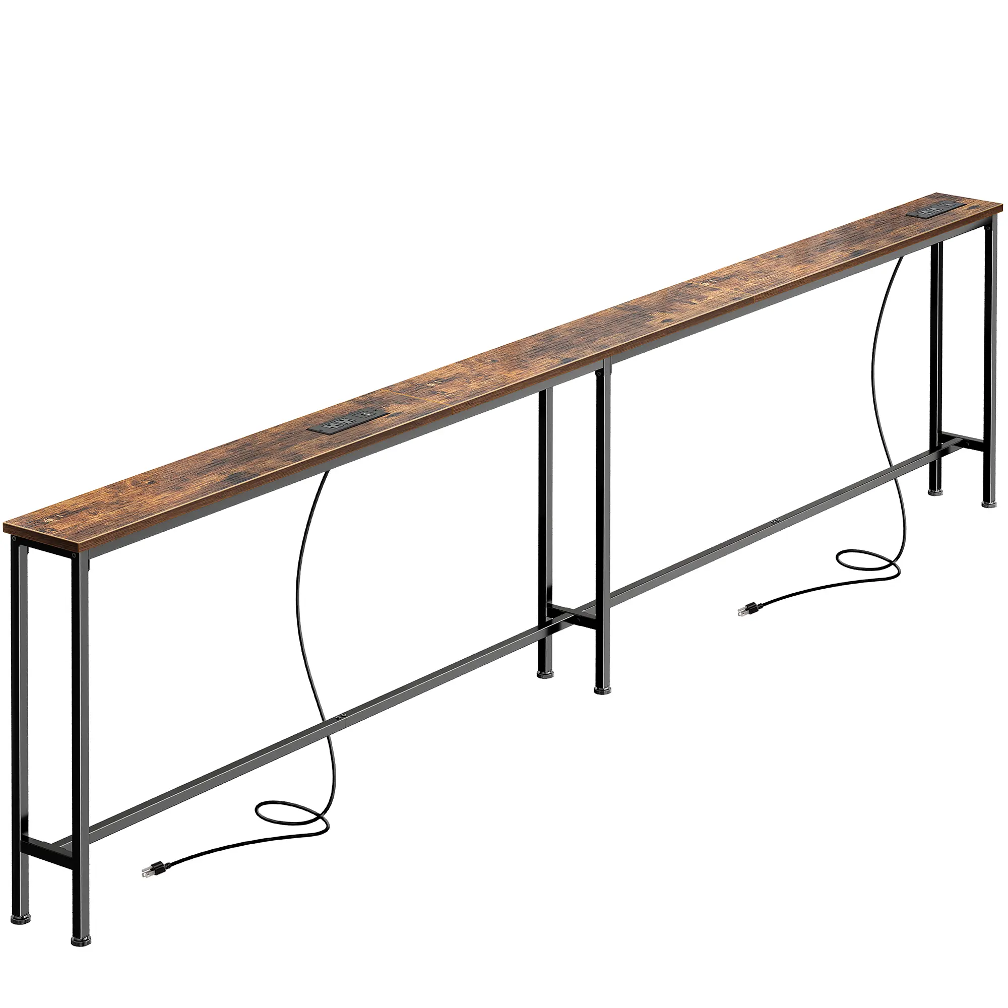 SUPERJARE 102-Inch Wood Rectangular Narrow Sofa Table, 5.9-Inch Depth with 2 Power Outlets, USB-C Ports & Storage, Extra-Long Console Table for Couch, Behind Sofa, Wood Rectangular Table