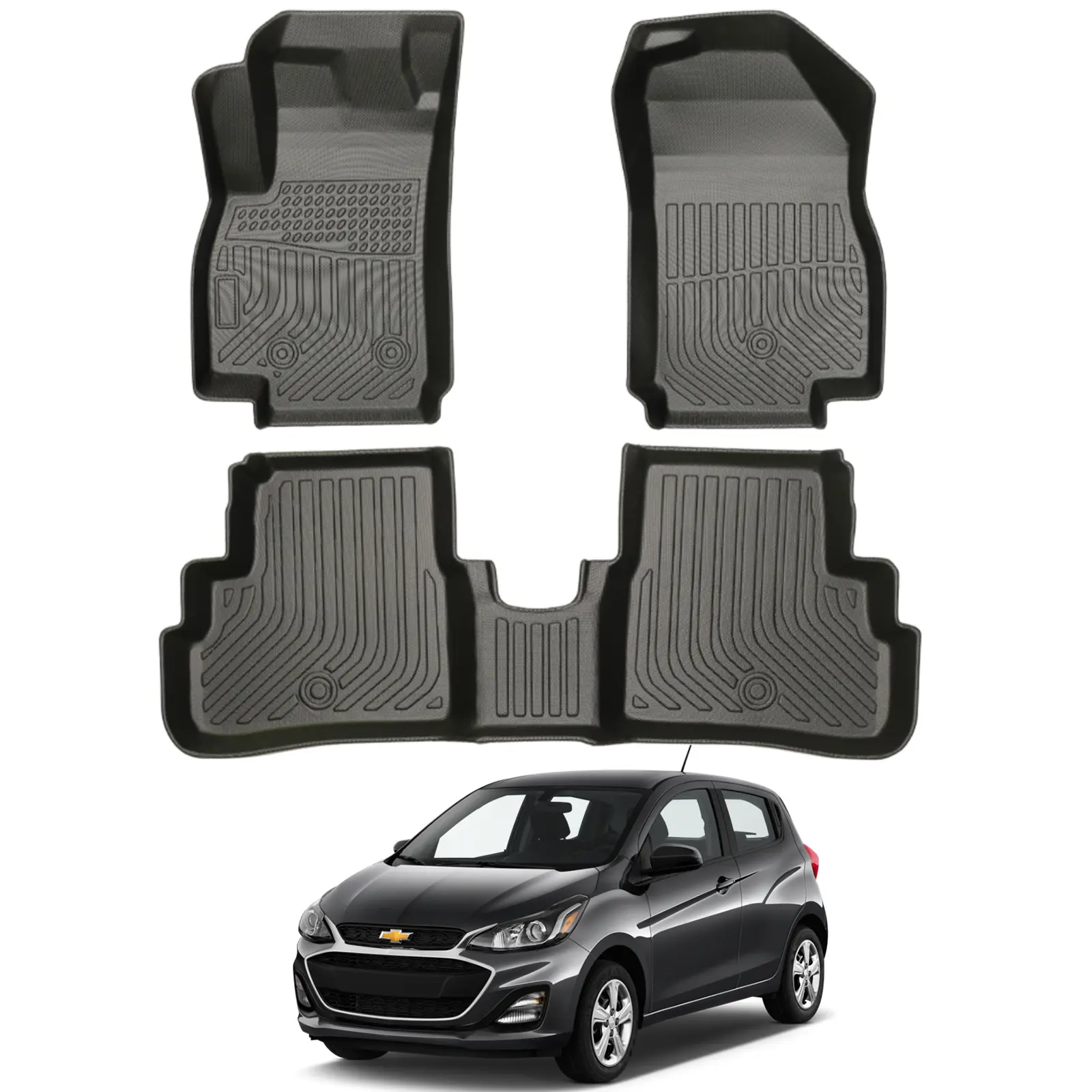 Canvcle All-Weather 3D TPE Anti-Slip Waterproof Automotive Mats, Vehicle-Specific Car Rugs for Chevy Chevrolet Spark 2016-2020, Synthetic, Durable, Eco-Friendly Car Interior Accessories