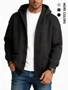 #Springfresh Fashionable Casual Party Skin friendly Personalized Simple Trendy Versatile Street Creative Buttoned Hooded Long Sleeve Soft Men's Polyester Fiber Heavyweight Winter Sweater