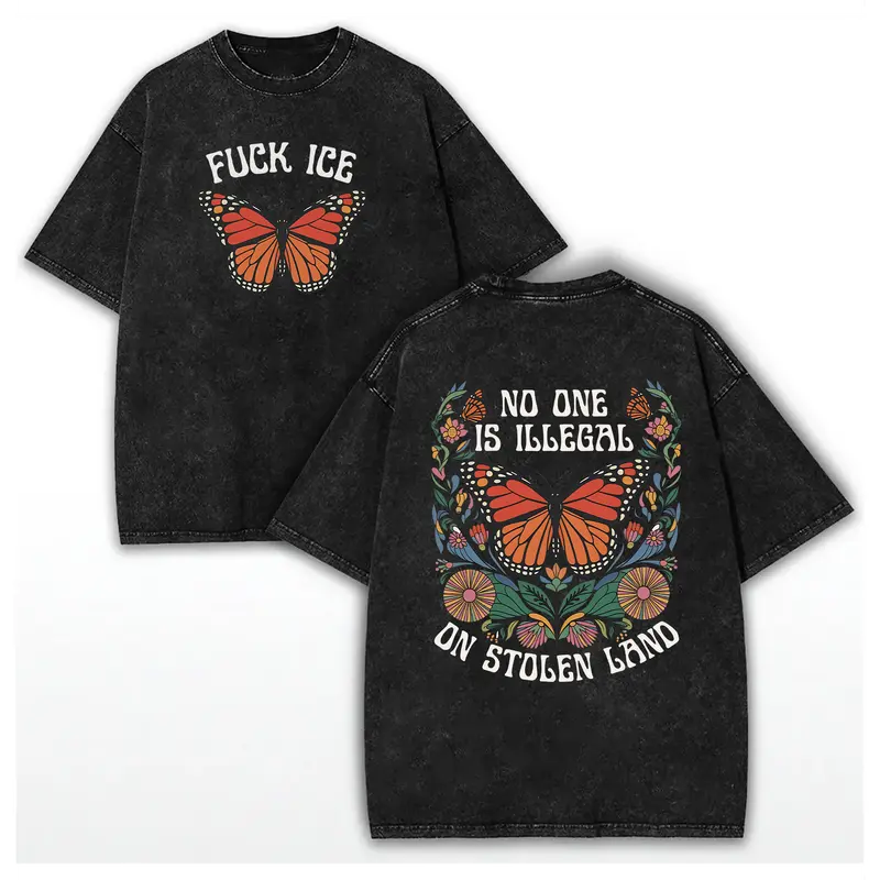 100% Cotton Washed Fuck ICE Tee, No One Is Illegal On Stolen Land, Retro Anti Maga Pro Immigration Tee, Social Justice Human Rights Activist Gift