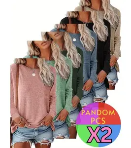 2pcs Womens Casual Knit Pullover Long Sleeve Sweatshirts Tunics and Crewneck Sweaters for Women Winter Womenswear Knitwear Comfy essential hoodies comforthoodie comfort hoodies crewneck sweatshirt popular hoodies Soft  Gorgeous Tops Oversized