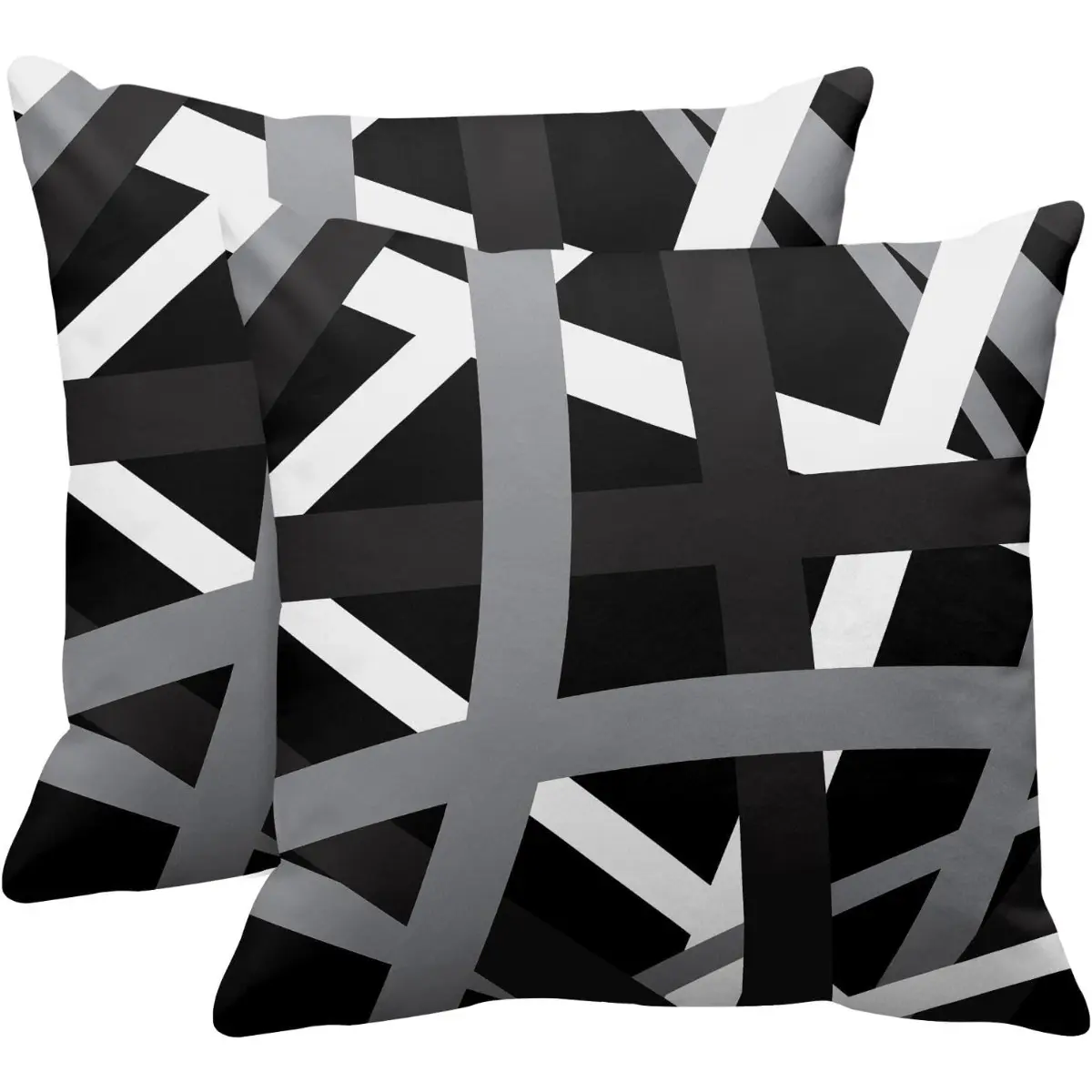 Set of 2 | 18x18 Inch Double Sided Print Throw Pillow Covers, Interlaced Black Gray White Irregular Stripe Geometric Cushion Cases, Contemporary Sofa Couch Home Decor, Chic Housewarming Gift For Minimalist & Industrial Style Home Owners