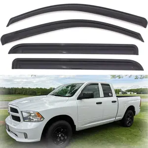 4PCS Window Visors for 2009 - 2024 Dodge Ram 1500 (19-24 Classic Body Only), QUAD CAB ONLY Smoke Tinted Acrylic Tape-On Vent Shade Rain Sun & Wind Deflector Black Car Accessories