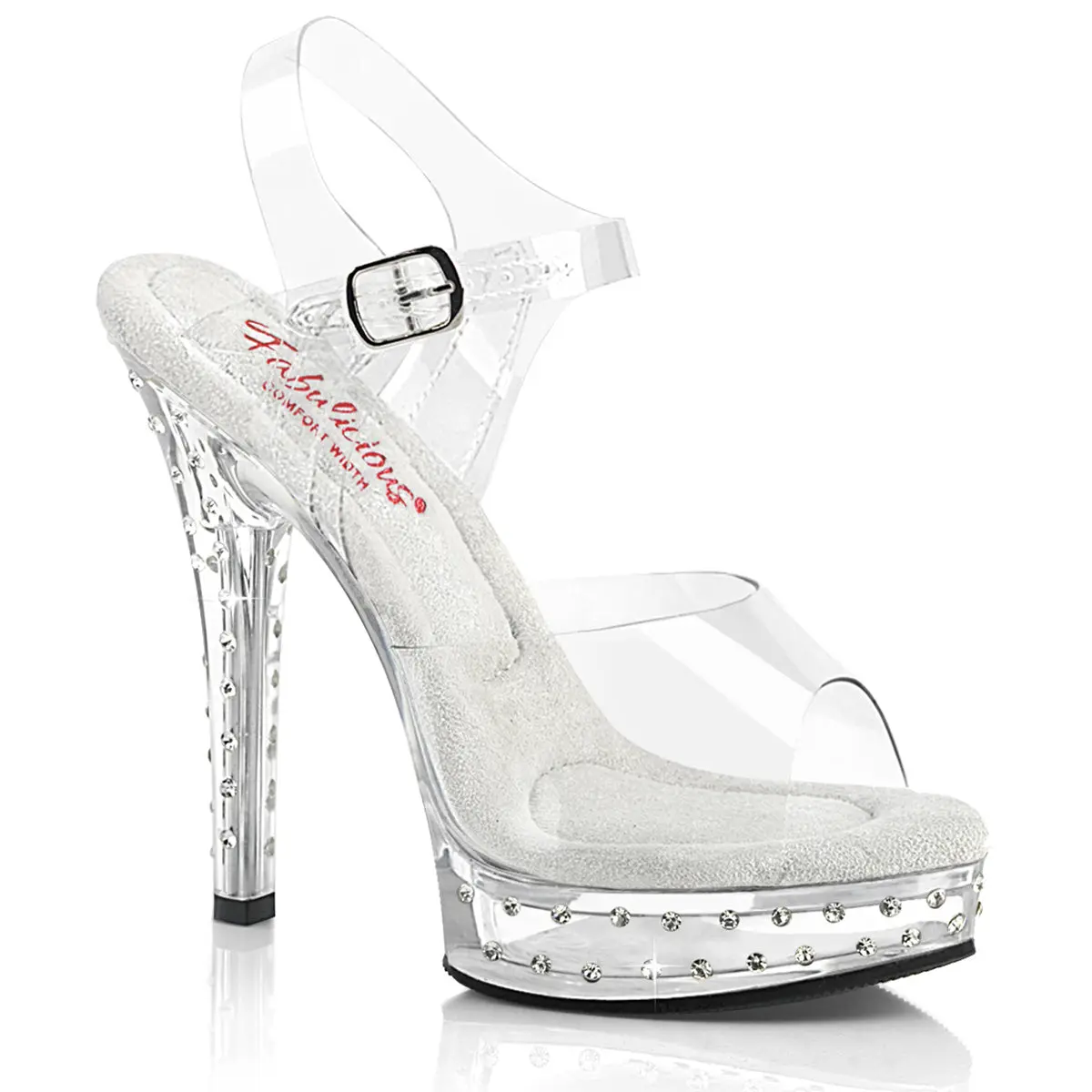 Women's Rhinestone Platform Sandals with Ankle Strap, Comfortable 5-in High Heels with Open Toe for Prom, Weddings & Parties, Block Heeled Sandals, Fashionable Rhinestone Sandals