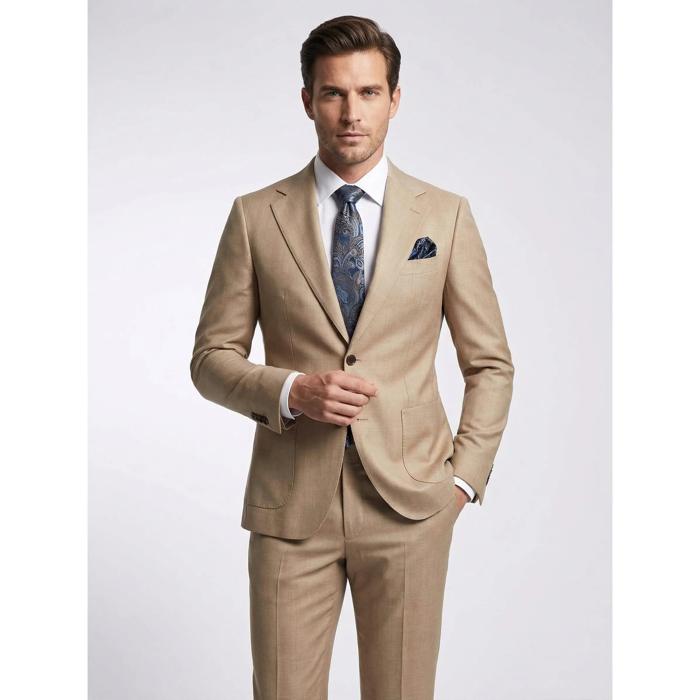 Beige Bootcut Slim Fit Suit