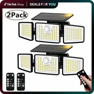 2 Pack LED Motion Sensor Solar Lights Outdoor IP65 Waterproof with 3-Head Security Lights 2500-Lumen Floodlights Spotlights 270° Wide-Angle Lighting for Patios Garages and Gardens
