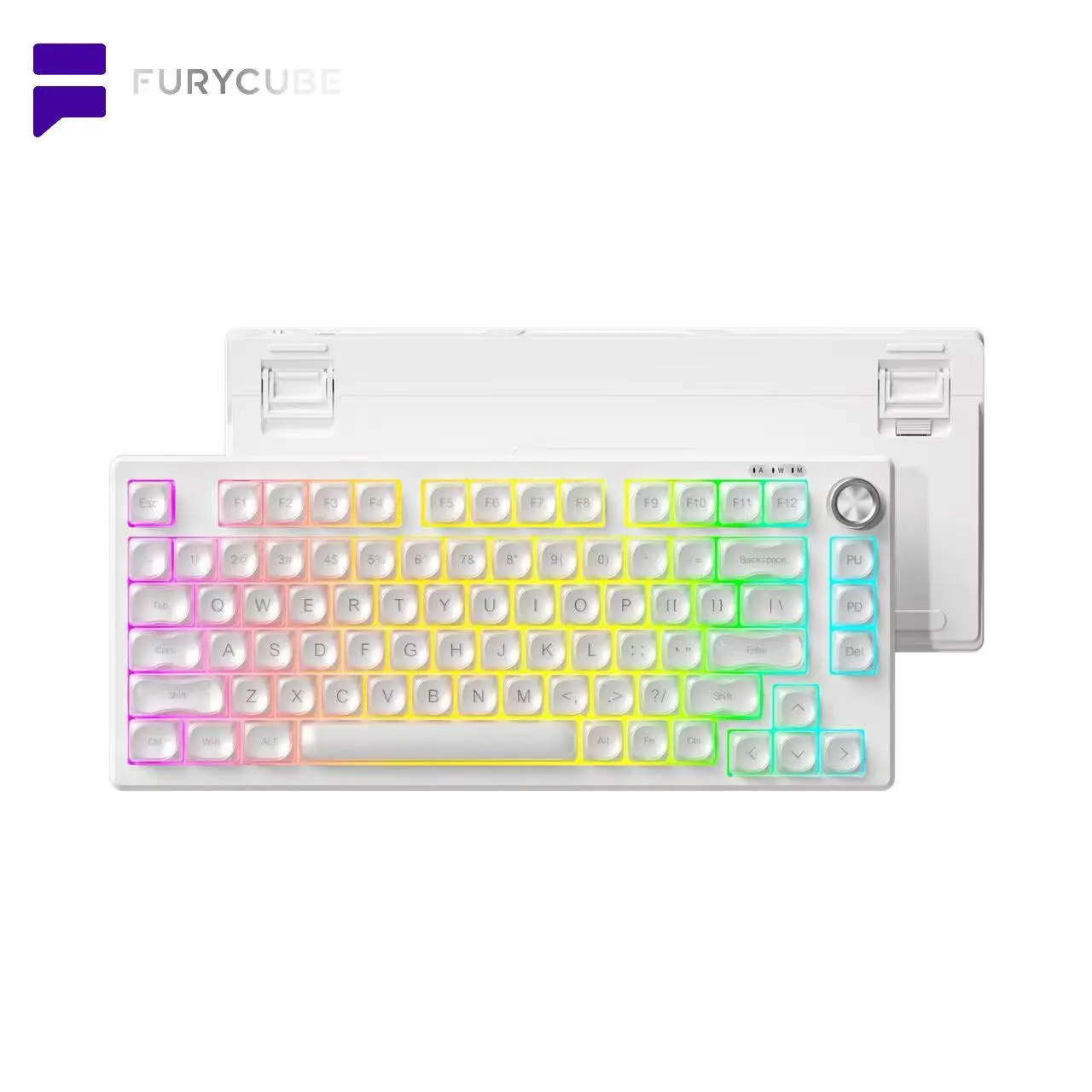 FURYCUBE IP75 70 Percent Keyboard,Gaming Keyboard with Media Knob,Gaming Room Supplie,RGB Backlit,80 Keys PBT Gradient Side-Printed USB-C Keyboard for PC Mac PS4 Xbox,White/grey,Silent Office Keyboard,Birthday Gifts for BF,Membrane Silent Keyboard tiktoks