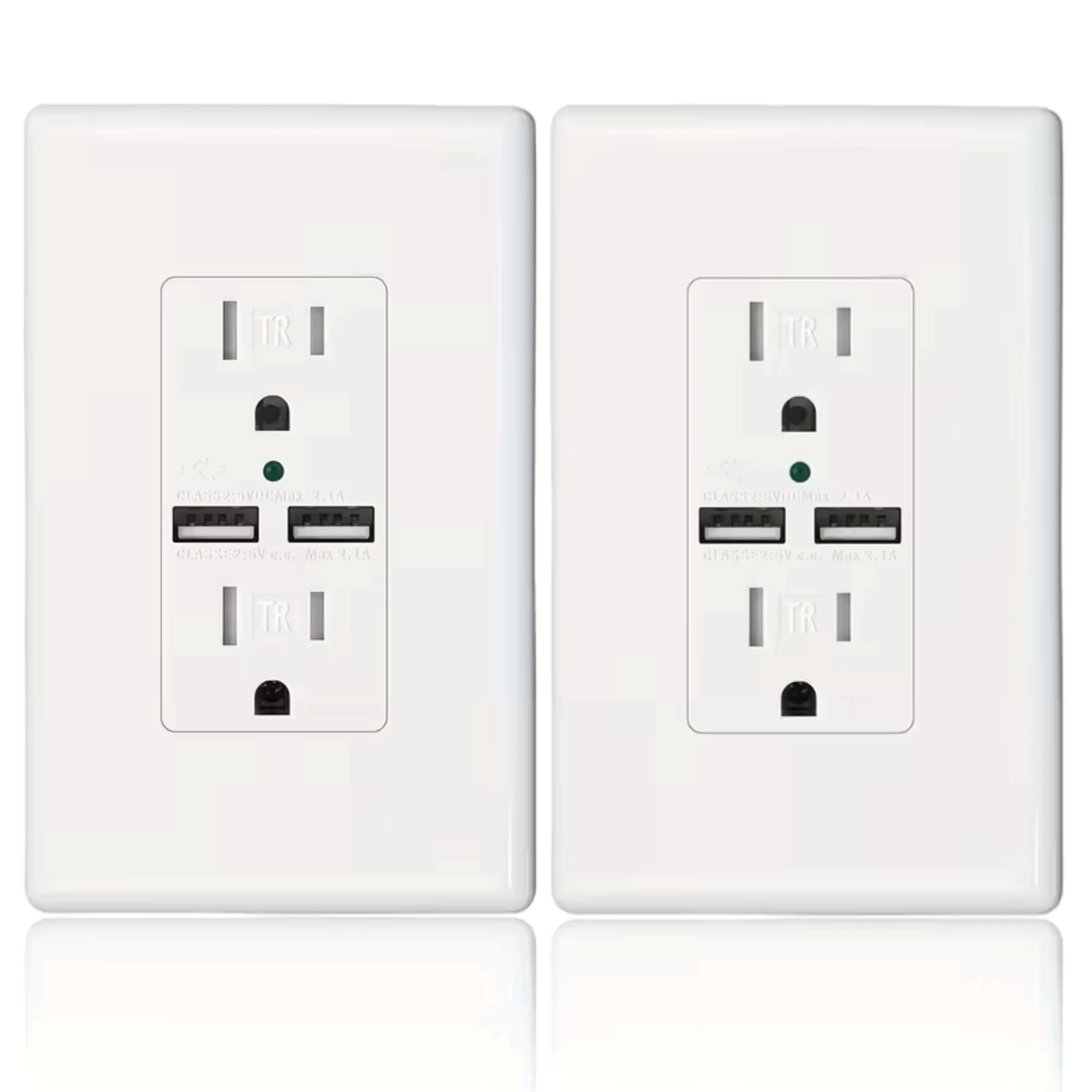 2/5pcs 15A Tamper Resistant Duplex USB Wall Outlet with Dual USB Charging Ports, White