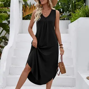 Women's Loose Fit Sleeveless Midi Dress with Pockets for Effortless Style for Beach Getaways Springfresh