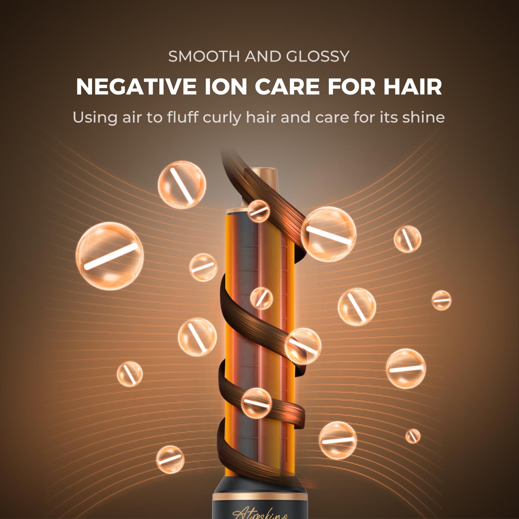 ATOPSKINS 5-in-1 Air Styler,The Industry Basic :Soft Airflow & Ultra-Lightweight(The attachments are made of plastic）, Zero Heat Damage (203°F) for Non-Aggressive Styling Includes 1 Hair Dryer 2 Hot Air Curlers Gift Black Blue  diffuser curly hair Brush