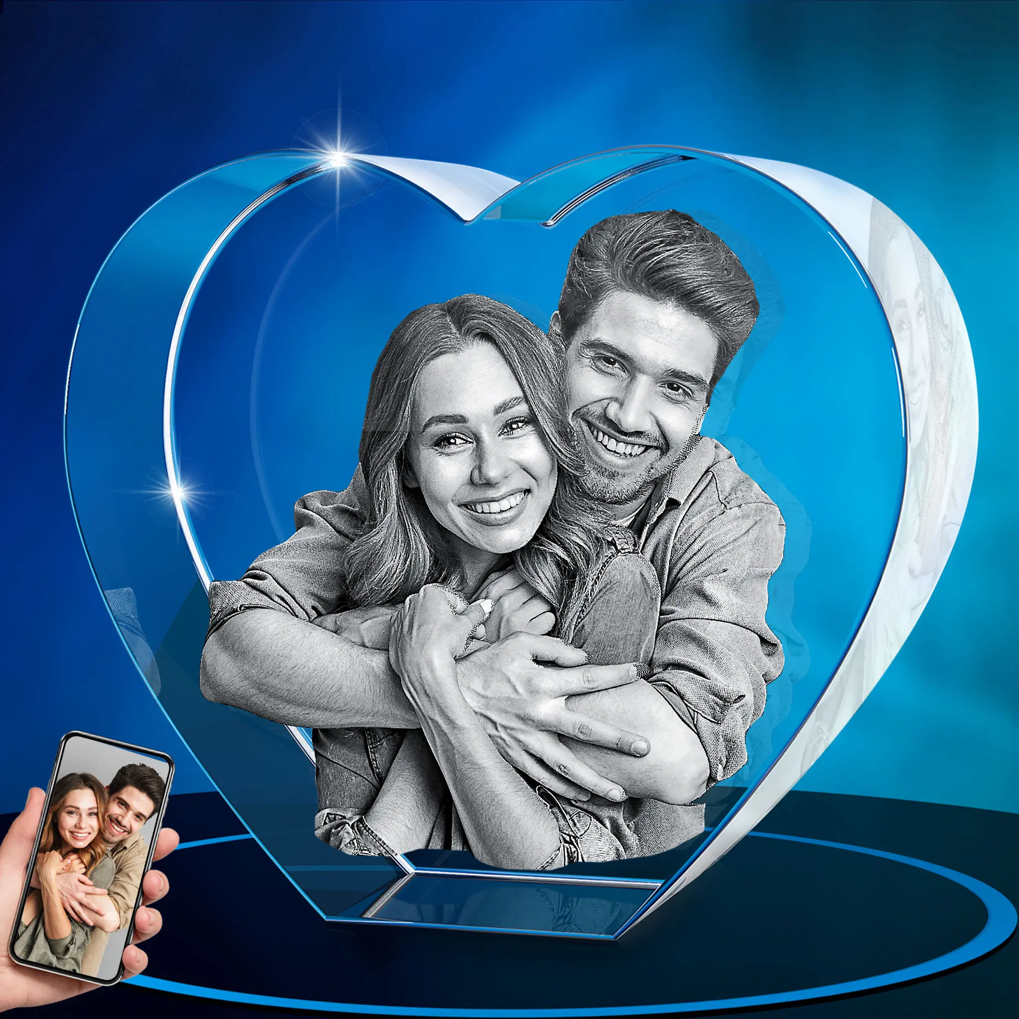ArtPix Personalized 3D Crystal Photo, Custom K9 Crystal Picture, Laser Engraved Keepsake Gift Heart