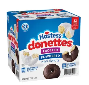Hostess Donettes Variety Pack Donuts Snack Size 1.5 oz 32 pk Frosted Powdered Mini Donuts for Parties Gatherings or Everyday Snacking Nata