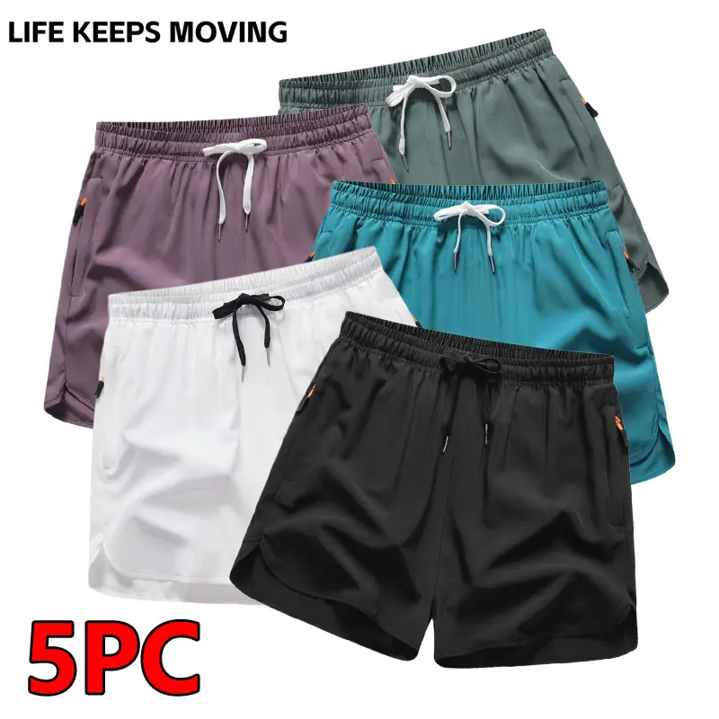 LIFE KEEPS MOVING Men’s -waist , available in packs of 5, 4, 3, 2, or 1; summer clothing; loose,  straight-leg  with an elastic waistband and pockets; solid-color  pocket  for everyday wear;  men’s sho
