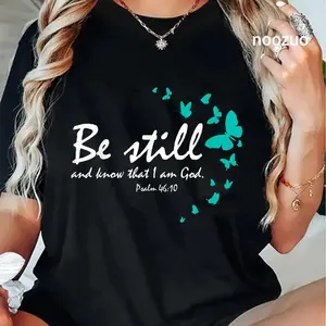 Unisex Christian Bible Verse Gifts Religious Butterfly Be Still God T-Shirt Casual Graphic Printed Vintage Tshirt