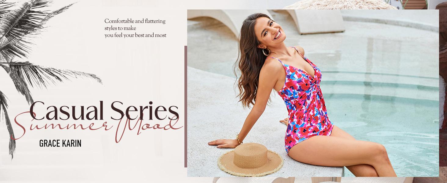 【GRACE KARIN】 Women's Two-piece set Swimsuits with Cover Up Skirt Tummy Control V Neck Bathing Suits SpringStatements 【GRACE KARIN】 Women's Two-piece set Swimsuits with Cover Up Skirt Tummy Control V Neck Bathing Suits SpringStatements