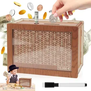 Wooden Creative DIY Money Saving Piggy Bank with Unique Savings Tracker Reusable Box & Marker Pen Home Ornament Decor Accessory Ideal for Home Office Dormitory School easter gifts for kids