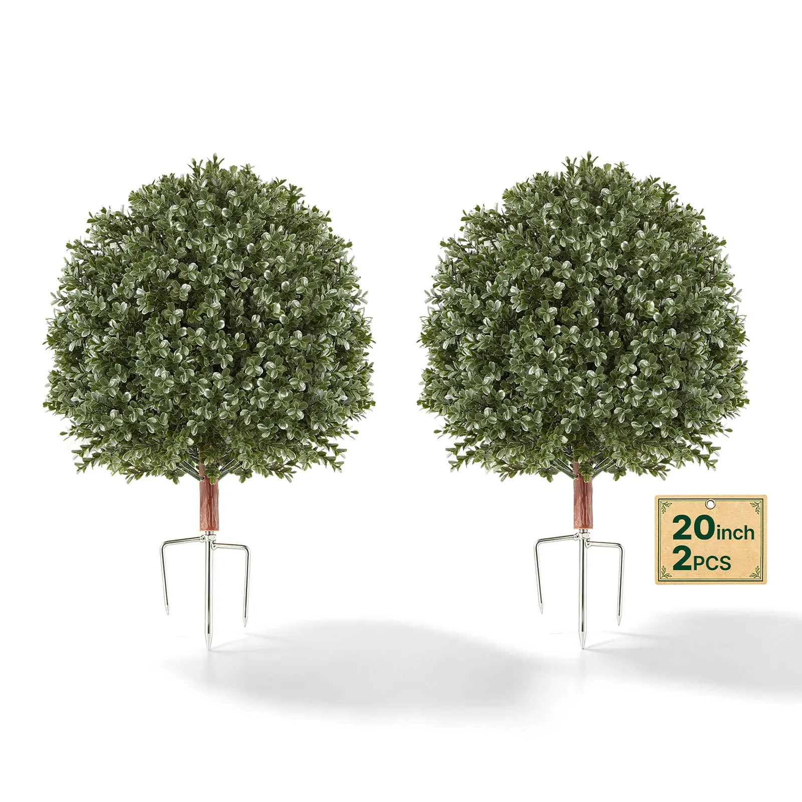 VEVOR 2-Pack 20-in PE Plastic Artificial Boxwood Topiary Balls with Metal Ground Spikes, Decorative Evergreen Faux Plants Fake Greenery for Room Decor, Front Door#BacktoSchool