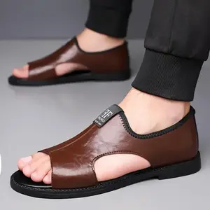 Men's Sip On Open Toe Hollow Out Sandals, Non Slip Casual Shoes For Spring Summer Walking Traveling Footwear Strap Slides Boy