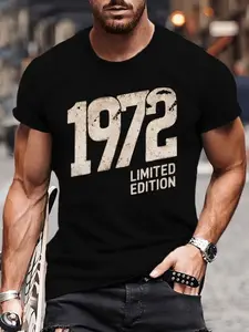 Men's Vintage 1972 Limited Edition T-Shirt - Soft Knit Fabric with Golden '72 Print, Breathable Short Sleeve Round Neck Suitable for Casual, Training, - Limited Edition Birthday & Anniversary Gift for Men, Retro Style 1972