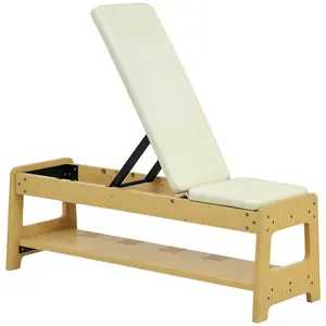 Soozier Adjustable Weight Bench with Dumbbell Rack, Wooden Workout Bench, Flat or Incline Bench for Home Gym Weight Lifting Training, White