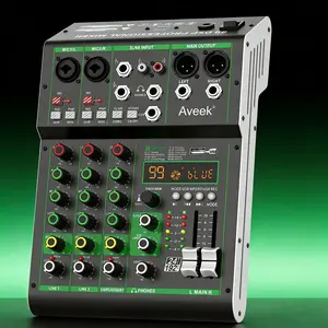 Aveek Audio Mixer,Professional Sound Board Mixing Console with USB Drive/Bluetooth/Computer/4 Channel Stereo Input DJ Mixer,48V Phantom Digital 99 DSP Effect for PC Recording Karaoke Studio Streaming