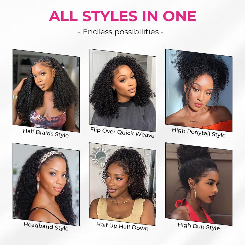 【18‘’=$102】ISEE HAIR 250% Kinky Curly Wear Go Half Wig Invisible Hairline 150% & 180% Glueless Human Hair Wigs No Lace Seamless Flip Over Wig Updo Down Style Hairpiece#SpringStatements