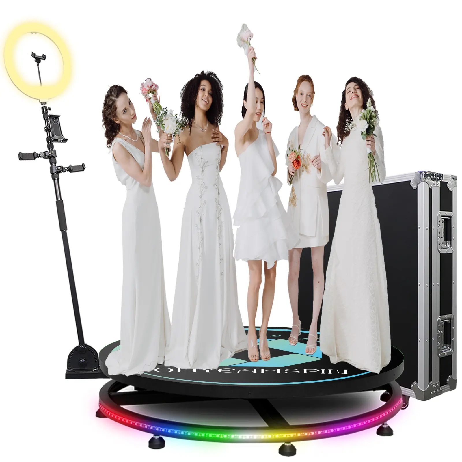 360 Photo Booth Machine for Parties and Festivals with Flight Case,Extra Battery,Software APP Remote control, Logo Customization,Automatic 360 Spin Camera Booth 115cm for 5-7 People (45.3"+Flight Case) Accessories Selfie