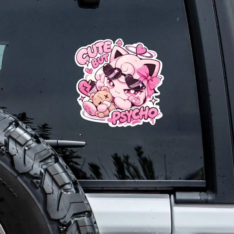 Cute Jigglypuff Mew Gaming Sticker Vinyl Car Decal: Waterproof Ghost Family Sticker for Laptop Car Interior Accessories Girls