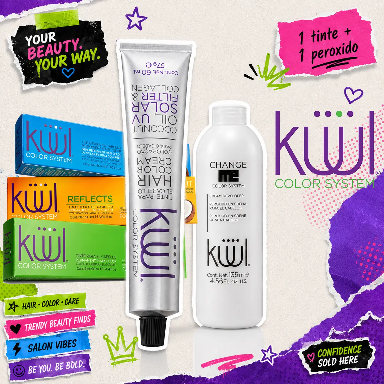 Kuul Color System Bundle [1] Tinte + [1] Peroxido | Permanent Hair Dye & Developer Kit