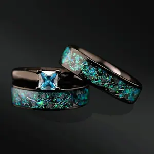 NIGHT SKY — Opal & Meteorite Engagement Set with Blue Solitaire