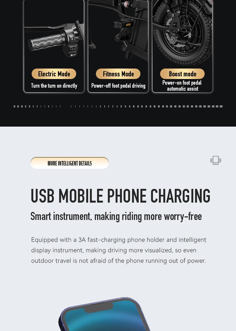 Black Technology Electric Folding Bicycle 500W Motor 48V 15Ah Battery 16-Level Shock Absorption 100Km Range Dual Disc Brakes UL2849 Certified SpringStatements