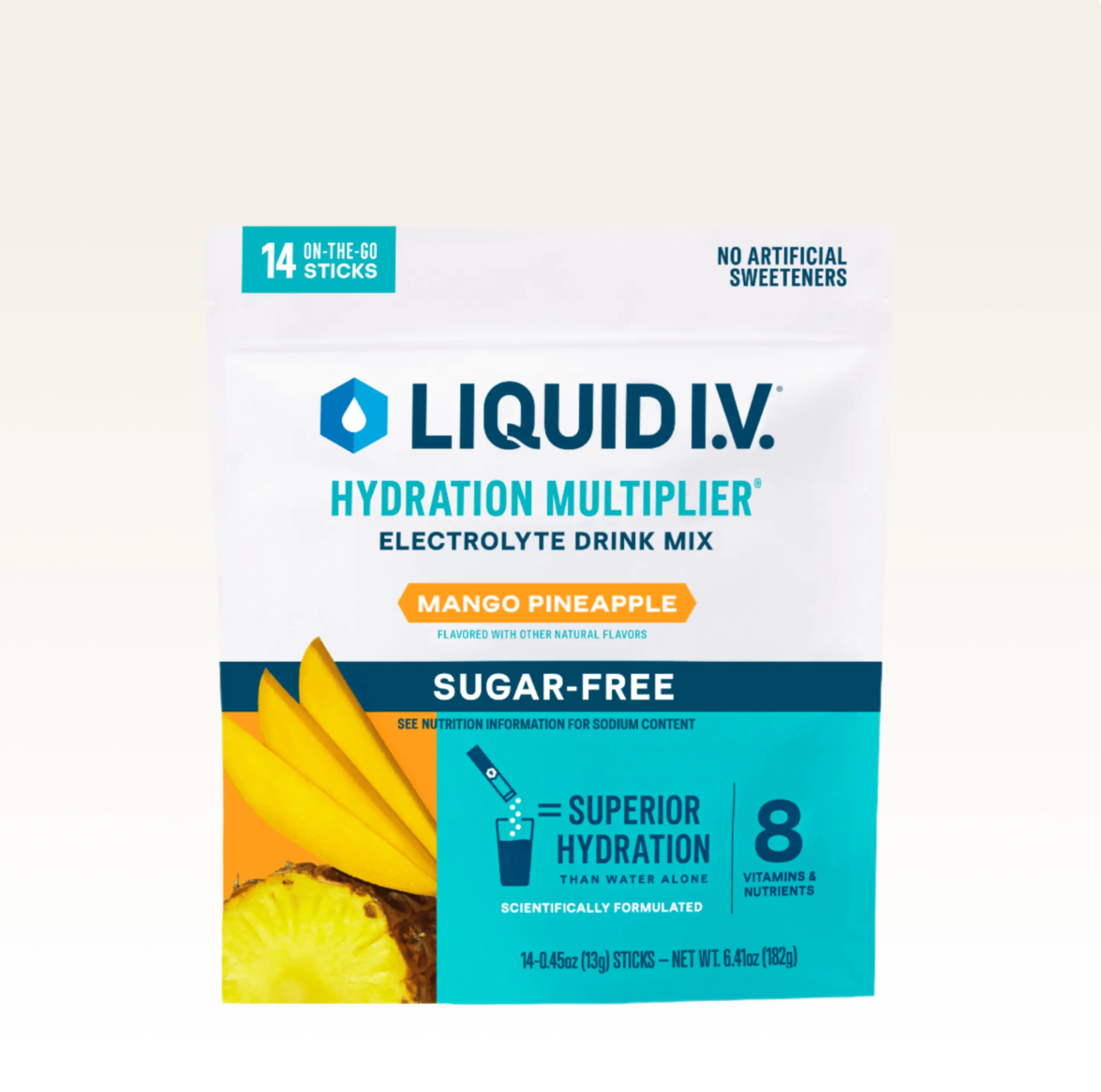 Liquid I.V. Sugar-Free Hydration Multiplier - Mango Pineapple - Hydration Powder Packets | Electrolyte Powder Drink Mix | Convenient Single-Serving Sticks | 8 Vitamins & Nutrients | 1 Pack (14 Servings)