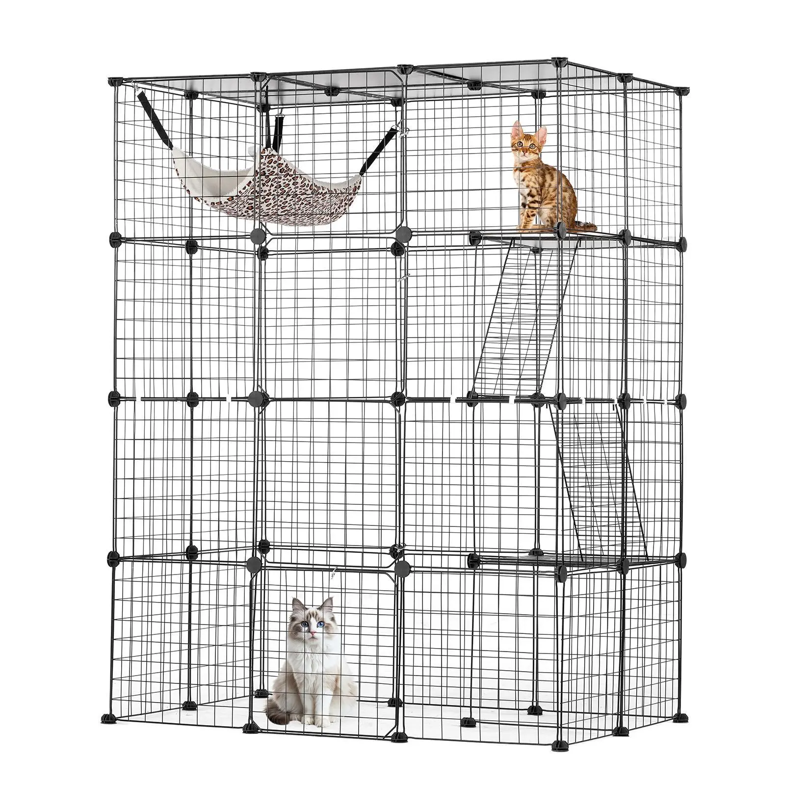 【SummerFinds】VEVOR Large 4-tier Cat Cage,  , 41 x 28 x 55", Detachable Metal Wire Cat Enclosure, with 4 Front Doors Hammock Ramp ladders, Indoor & Outdoor Crate Exercise Place Ideal for Kitty, Small Animals, Black