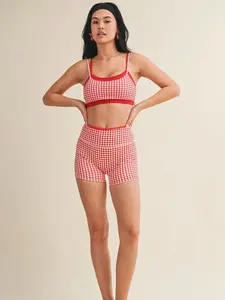 Red Gingham Athletic Set Workout Sets Sweatsuit Set Outfit Spring Sportswear Sports Clothing