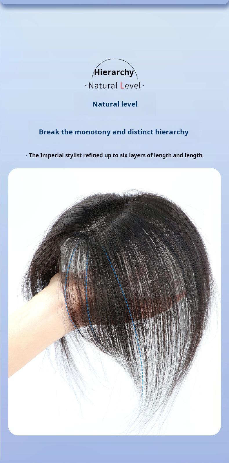 Real Hair Top Piece Bangs Clip-in Extension Natural Straight Lace Front Wig with Baby Hair Lightweight Breathable Daily Wear Human Hair Toppers for Bald Spots Breathable Silk Hair Topper for Thinning Hair wide parting