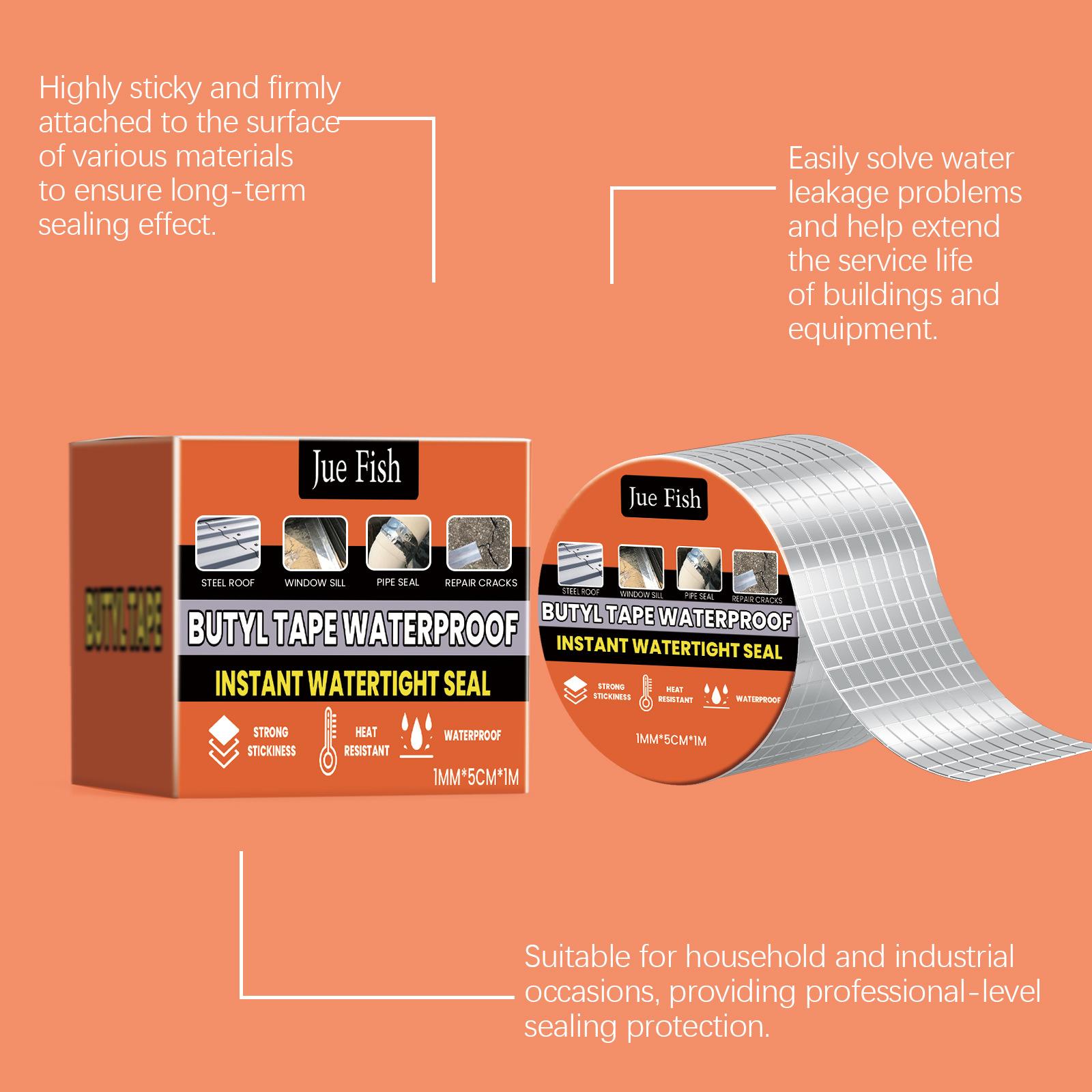 JUE FISH Waterproof Butyl Tape – Roof Leak Repair, Moisture-Proof, Strong Adhesive Self-Adhesive Aluminum Foil Waterproof Roll JUE FISH Waterproof Butyl Tape – Roof Leak Repair, Moisture-Proof, Strong Adhesive Self-Adhesive Aluminum Foil Waterproof Roll