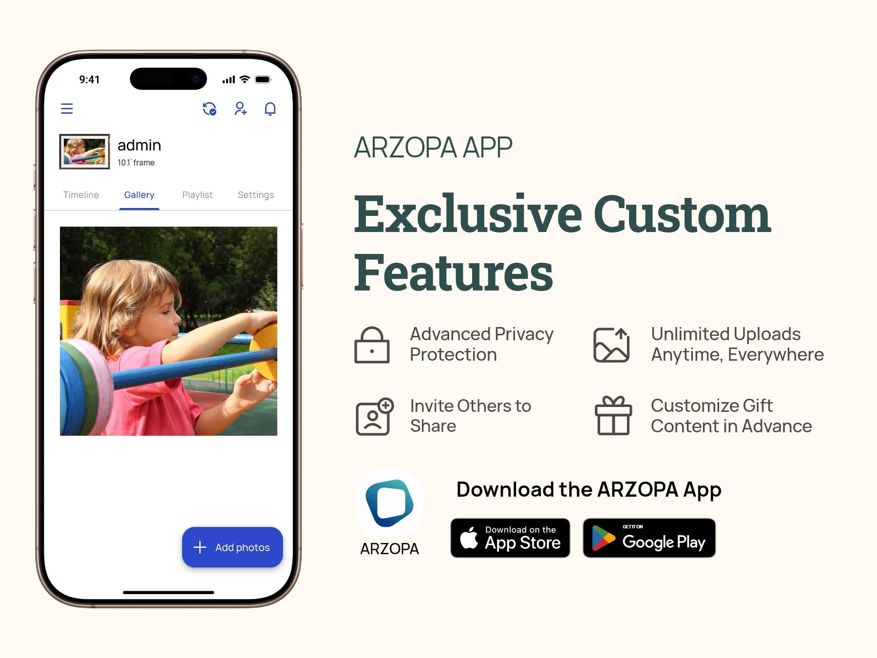 ARZOPA WiFi Digital Touch Screen Photo Frame Free Unlimited Cloud Storage Touchscreen 120s Video Frame PhotoFrame Digital Picture Frame Auto Rotate for Gift Idea